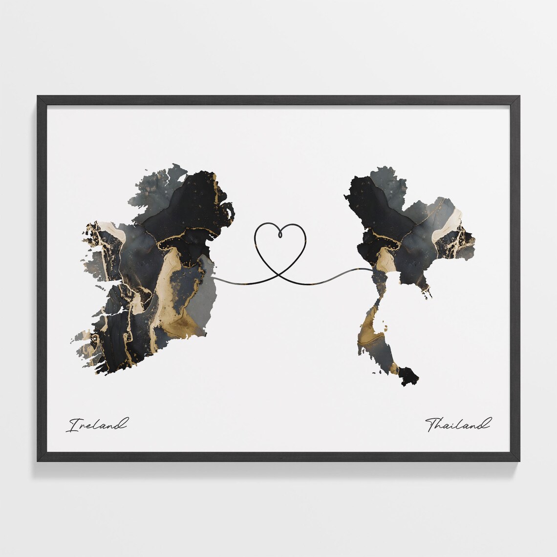 Ireland to Thailand Two Countries Map Travel Poster