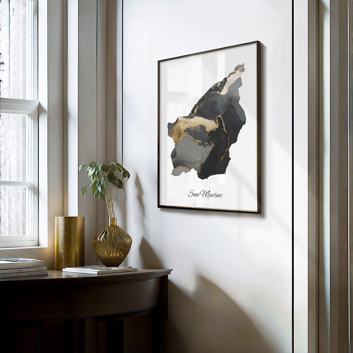San Marino Black And Gold Marble Map Minimalist Elegant Art Poster - Image 3