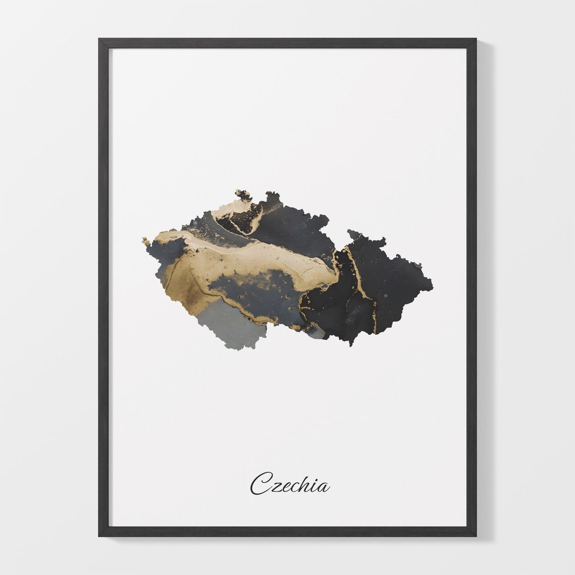 Czechia Elegant Black Gold Marble Country Map Home Decor Art Poster