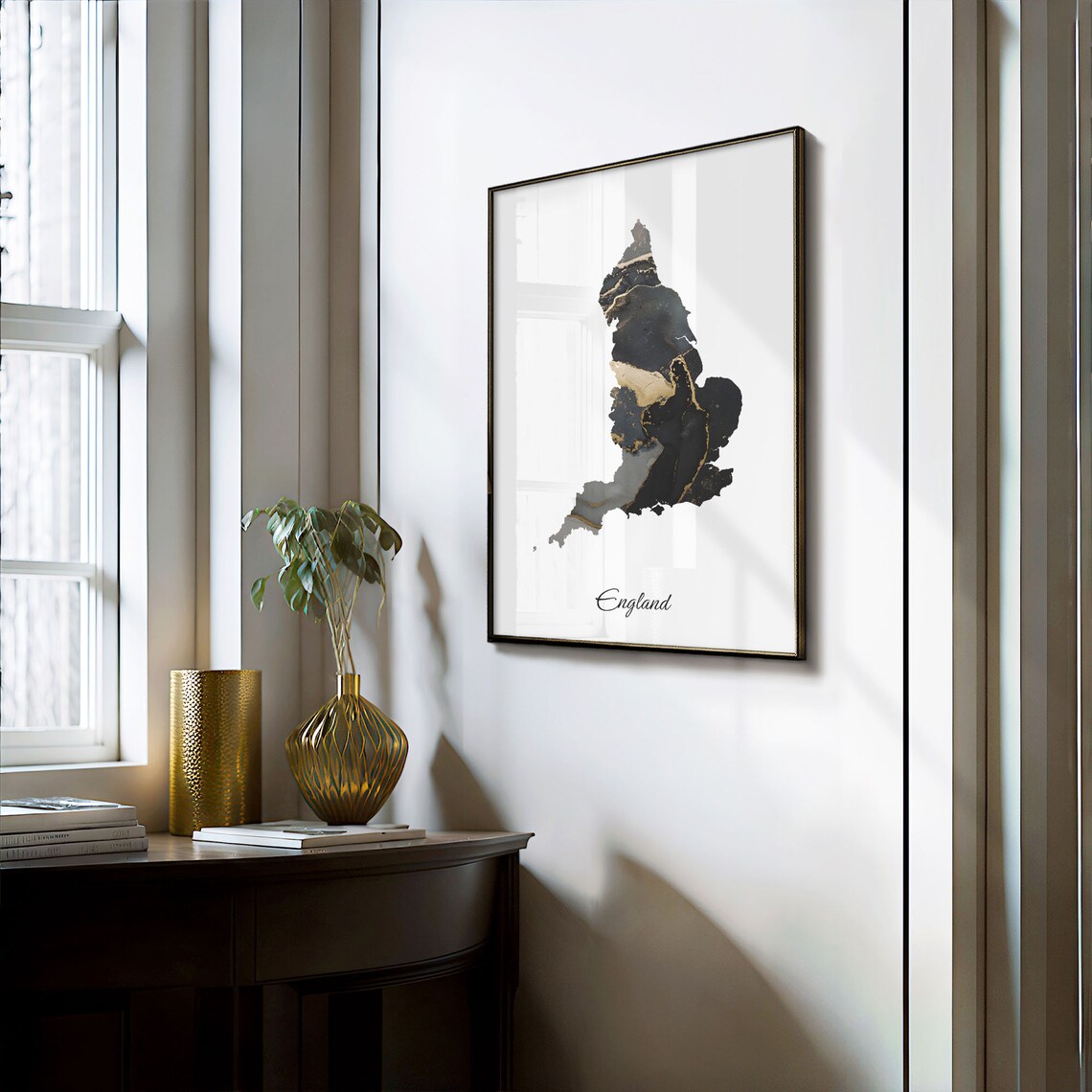 England Black And Gold Marble Map Minimalist Elegant Art Poster - Image 3