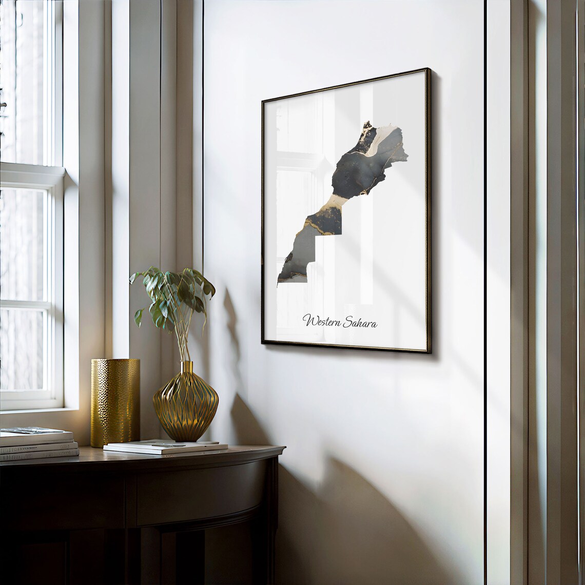 Western Sahara Black and Gold Marble Region Map Silhouette Minimalist Poster - Image 3