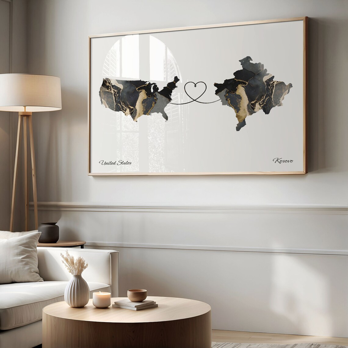 USA to Kosovo Map Poster, Kosovar Gift Travel Art - Image 2
