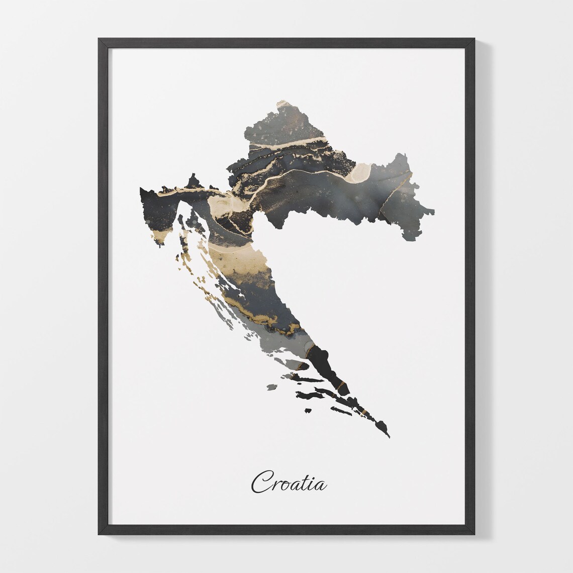 Croatia Map Poster, Elegant Black and Gold Print