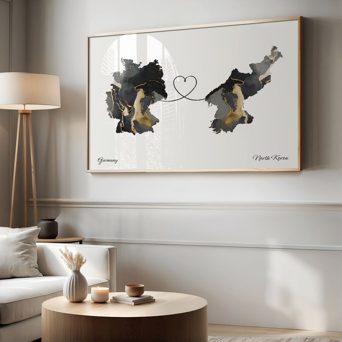 Germany and North Korea Marble Heart Map Long Distance Love Print - Image 2