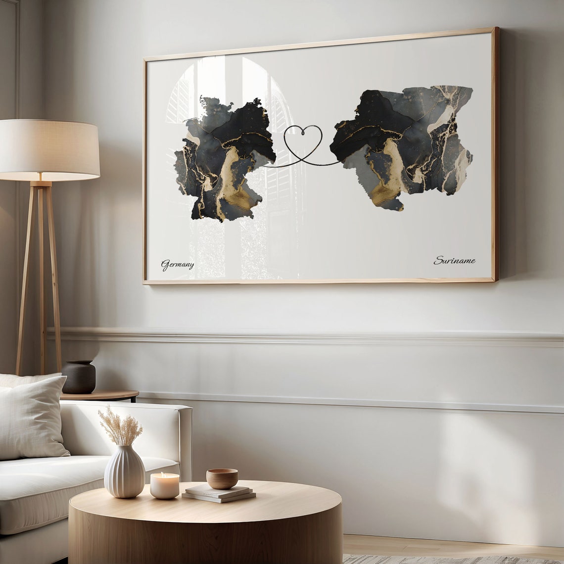 Germany and Suriname Marble Heart Map Long Distance Love Poster - Image 2