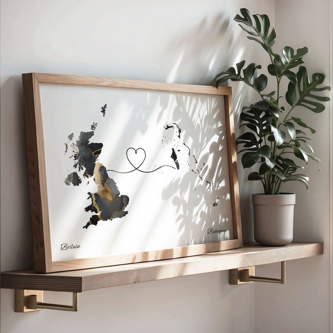 Britain to Bahamas Marble Heart Map Poster Long Distance Love Gift - Image 3