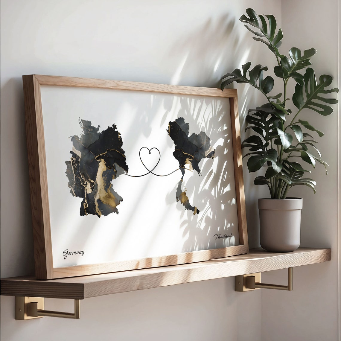 Germany Thailand Heart Marble Map Couple Long Distance Poster - Image 3