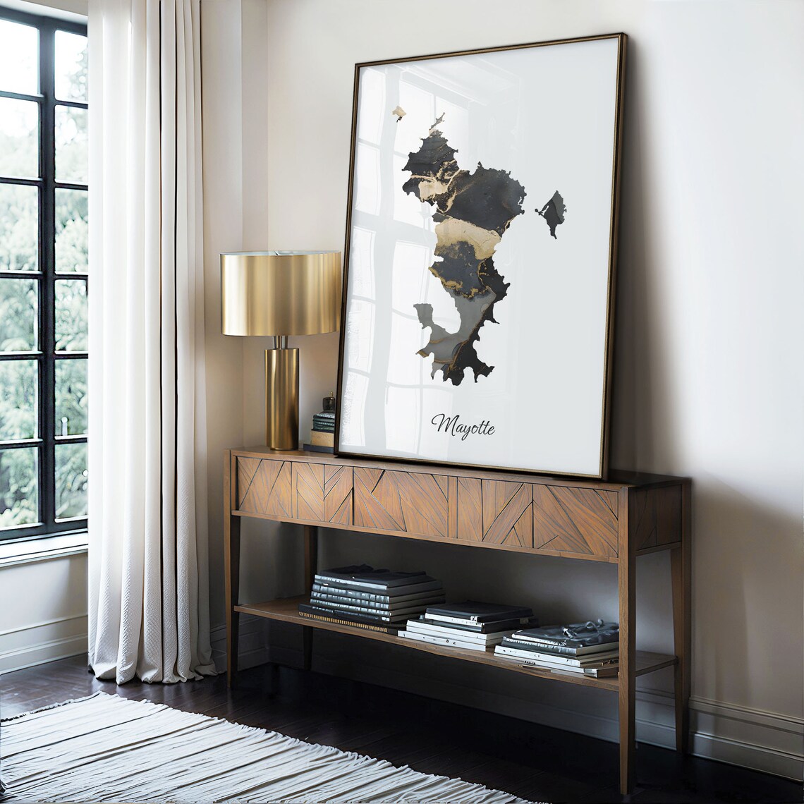 Mayotte Modern Black Gold Marble Country Map Office Wall Decor Art Poster - Image 4