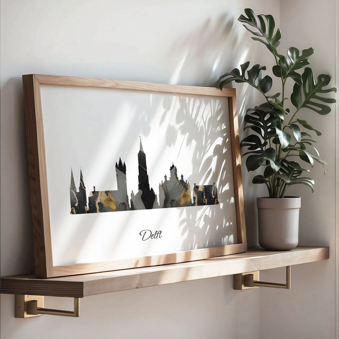 Delft Netherlands Black Gold Marble Skyline Silhouette Cityscape Poster - Image 3