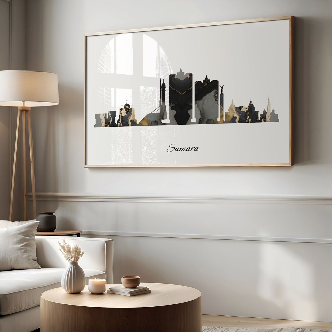 Marble Cityscape Samara Skyline Russia Black Gold Elegant Art Poster - Image 2