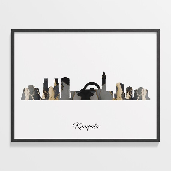 Kampala Skyline Minimalist Black Gold Marble Cityscape Art Poster