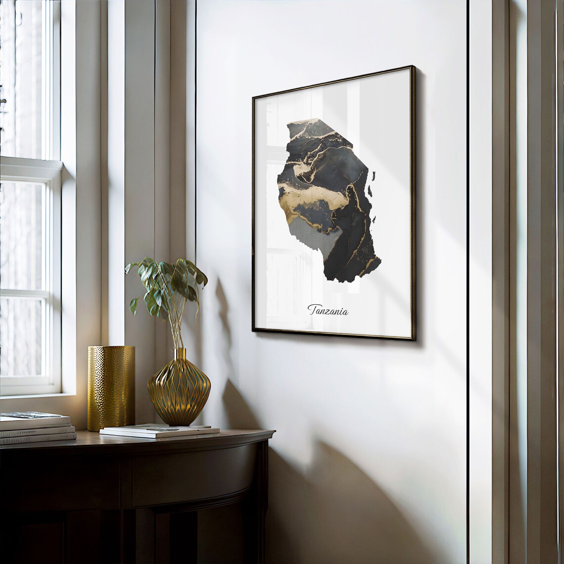 Tanzania Black and Gold Marble Country Map Silhouette Minimalist Poster - Image 3