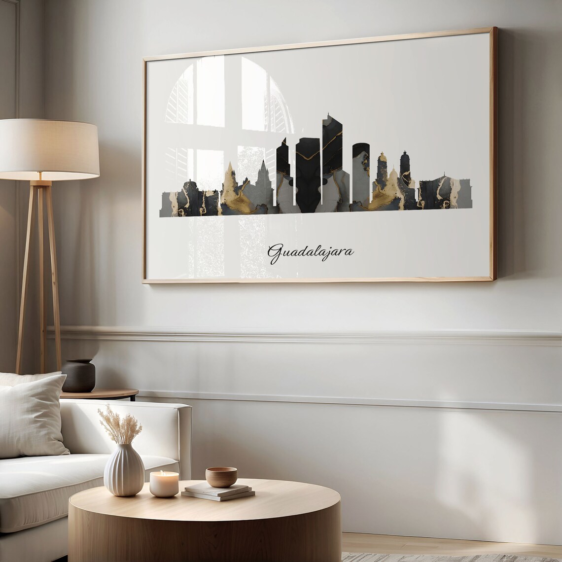 Guadalajara Mexico Marble Skyline Black Gold Minimalist Cityscape Poster - Image 2