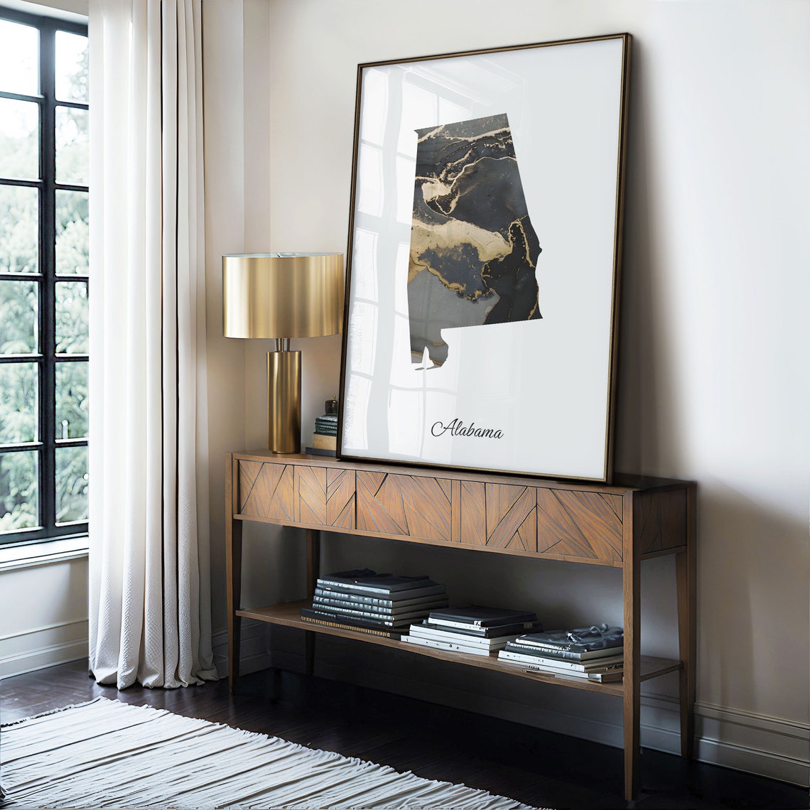 Alabama Black And Gold Marble Map Minimalist Elegant Art Poster - Image 4