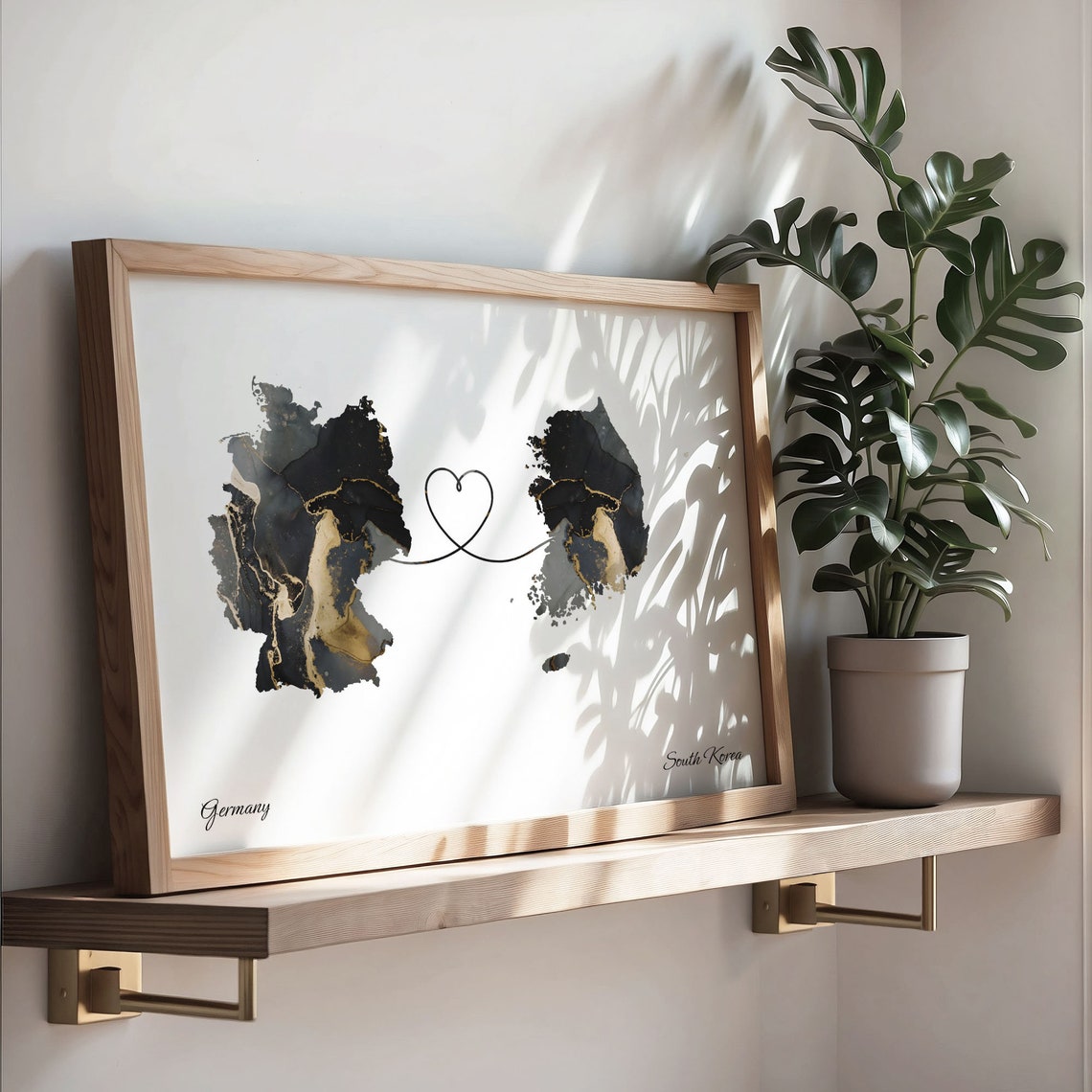 Germany South Korea Love Heart Marble Map Long Distance Poster - Image 3