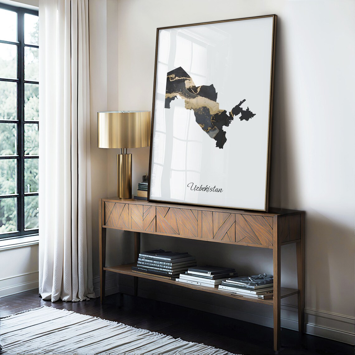 Uzbekistan Black and Gold Marble Silhouette Country Map Poster - Image 4