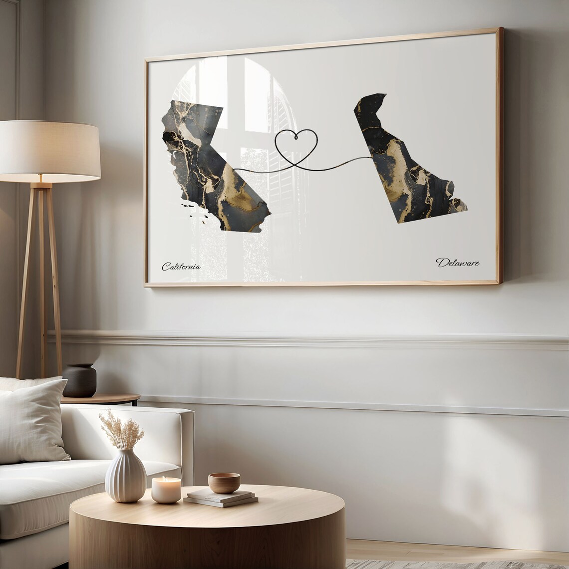 California and Delaware Black and Gold Marble Two States Map Poster - Image 2