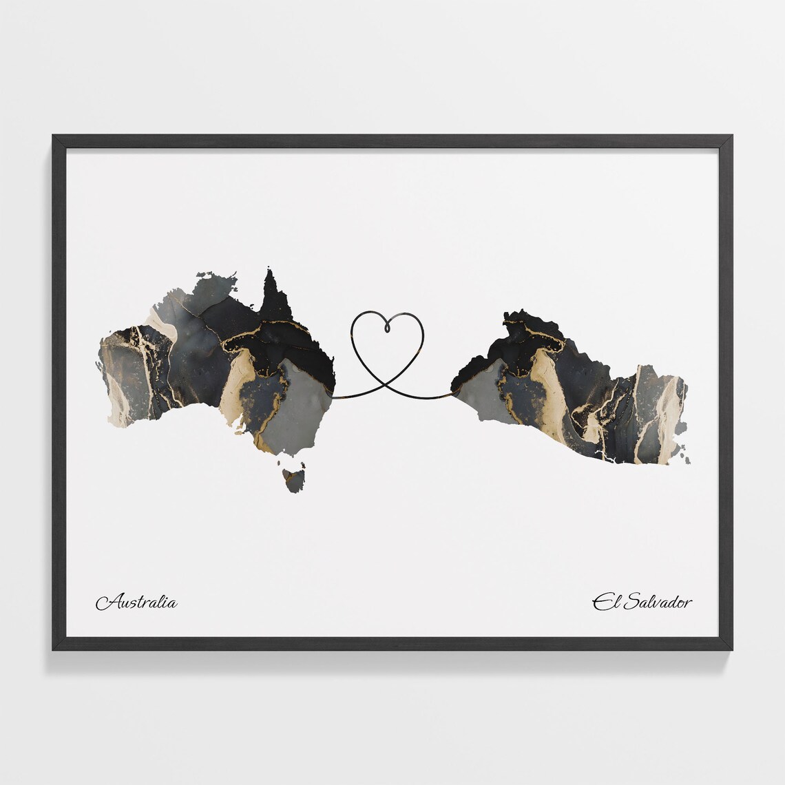 Australia To El Salvador Map Travel Poster