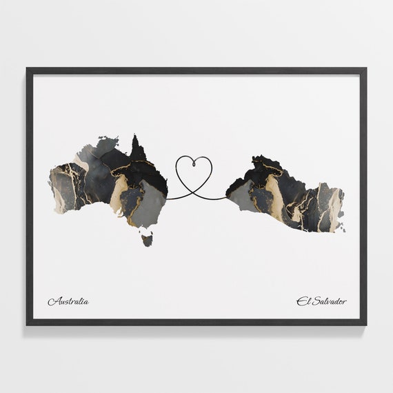 Australia To El Salvador Map Travel Poster