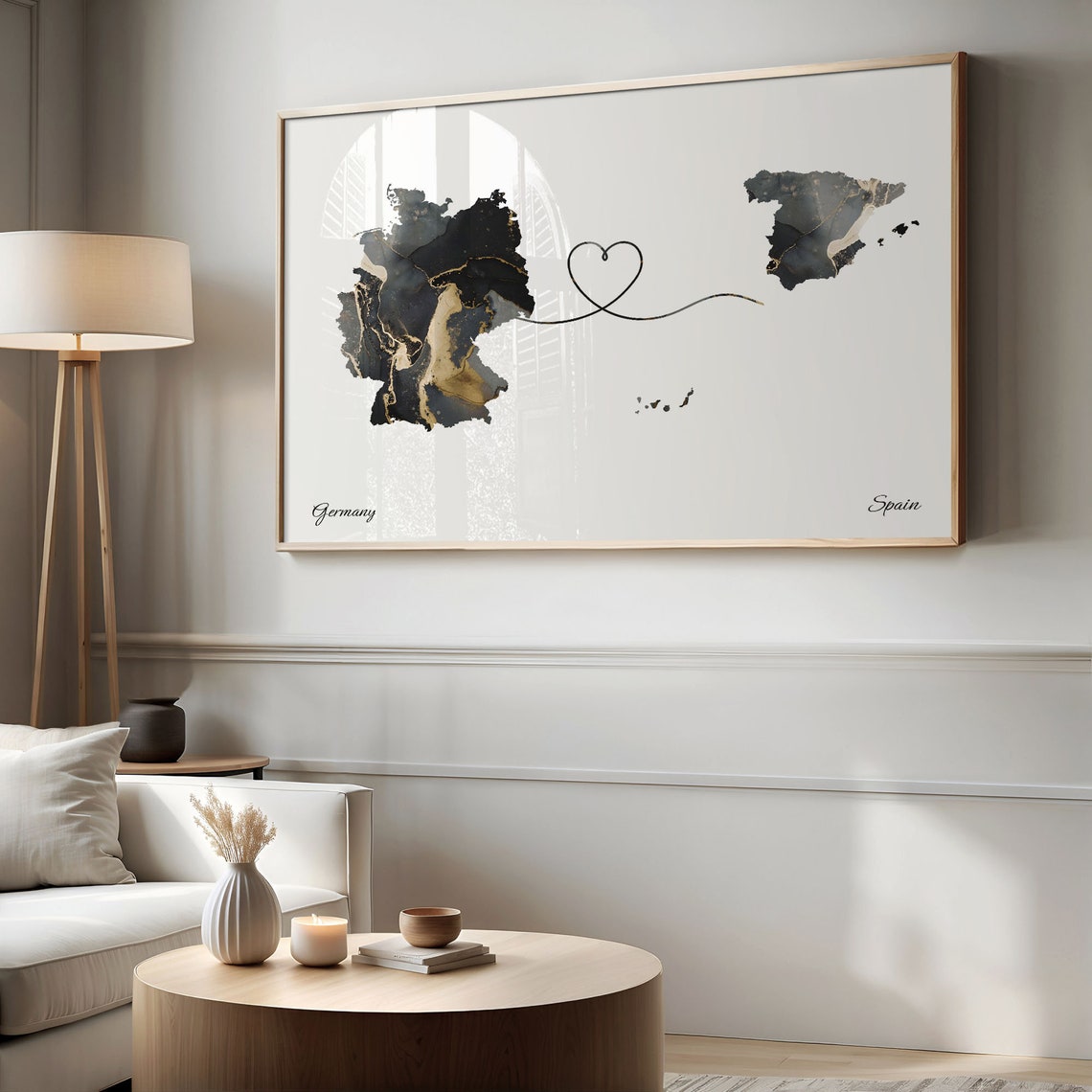 Germany Spain Heart Marble Map Couple Love Anniversary Poster - Image 2