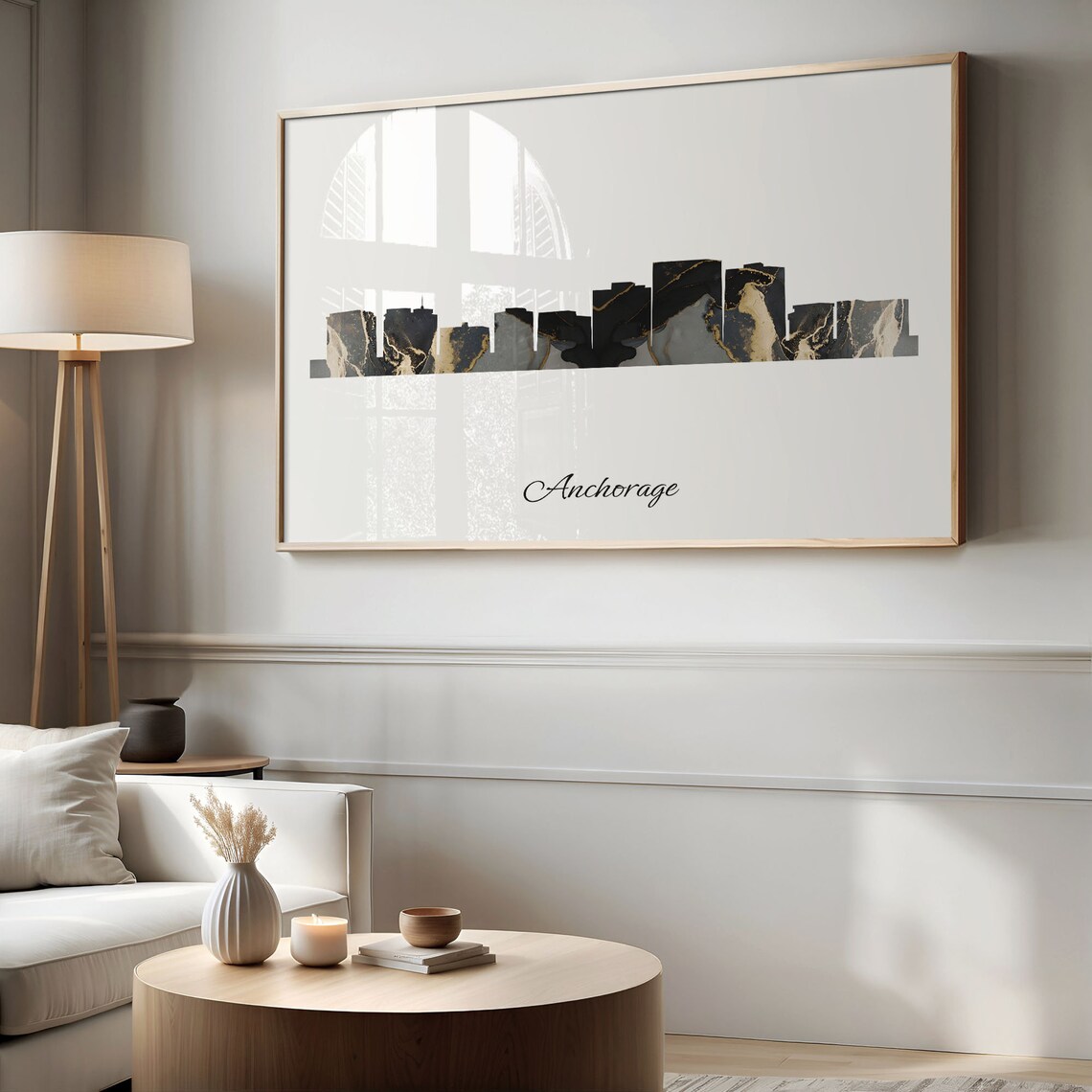 Anchorage Skyline Marble Cityscape Black and Gold Travel Poster - Image 2