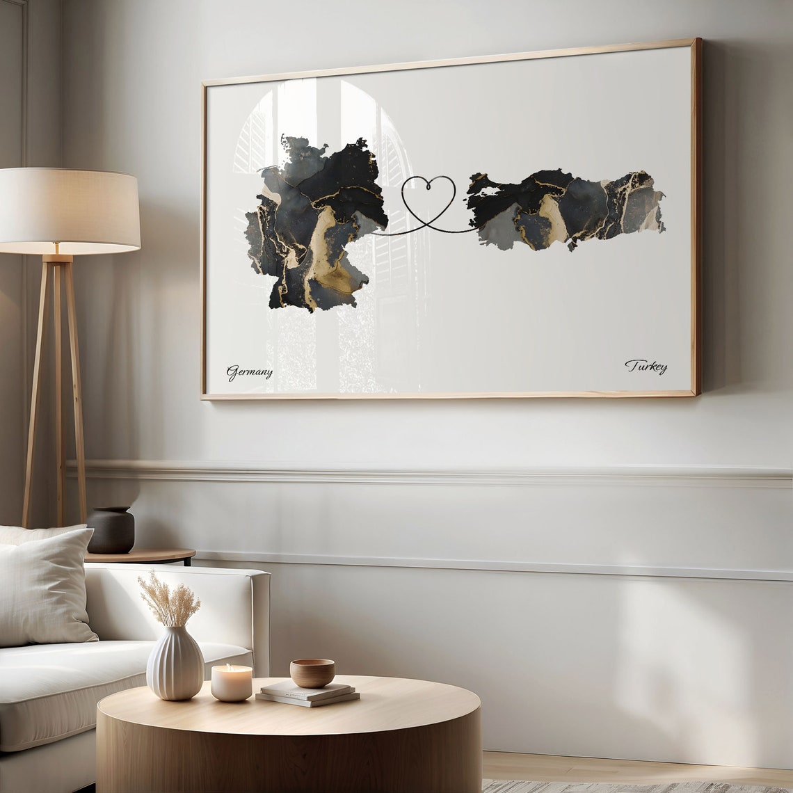 Germany Turkey Marble Map Heart Long Distance Love Gift Poster - Image 2