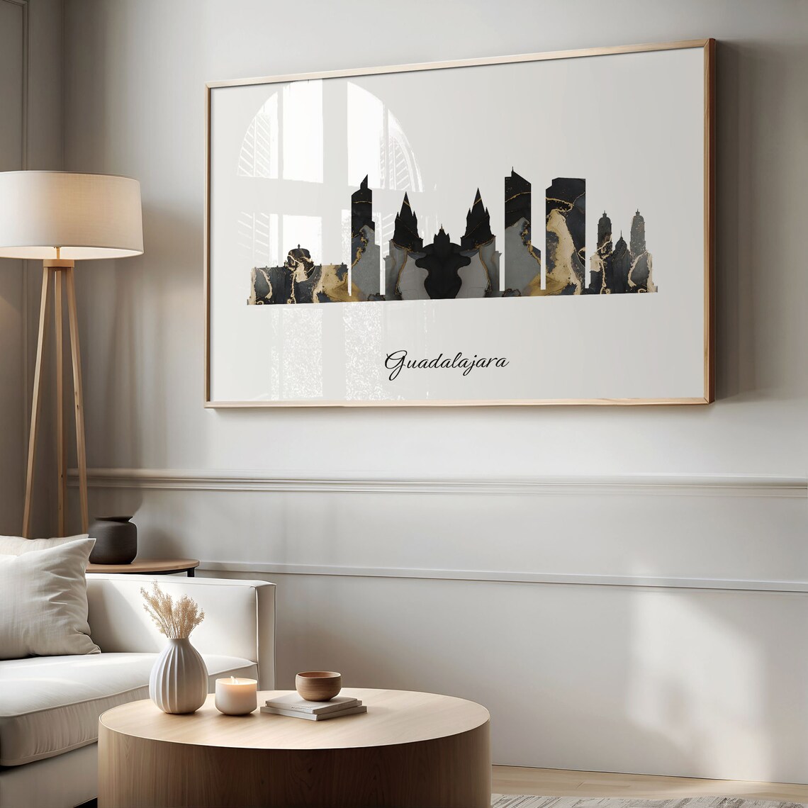 Guadalajara Luxury Black Gold Marble City Skyline Silhouette Poster - Image 2