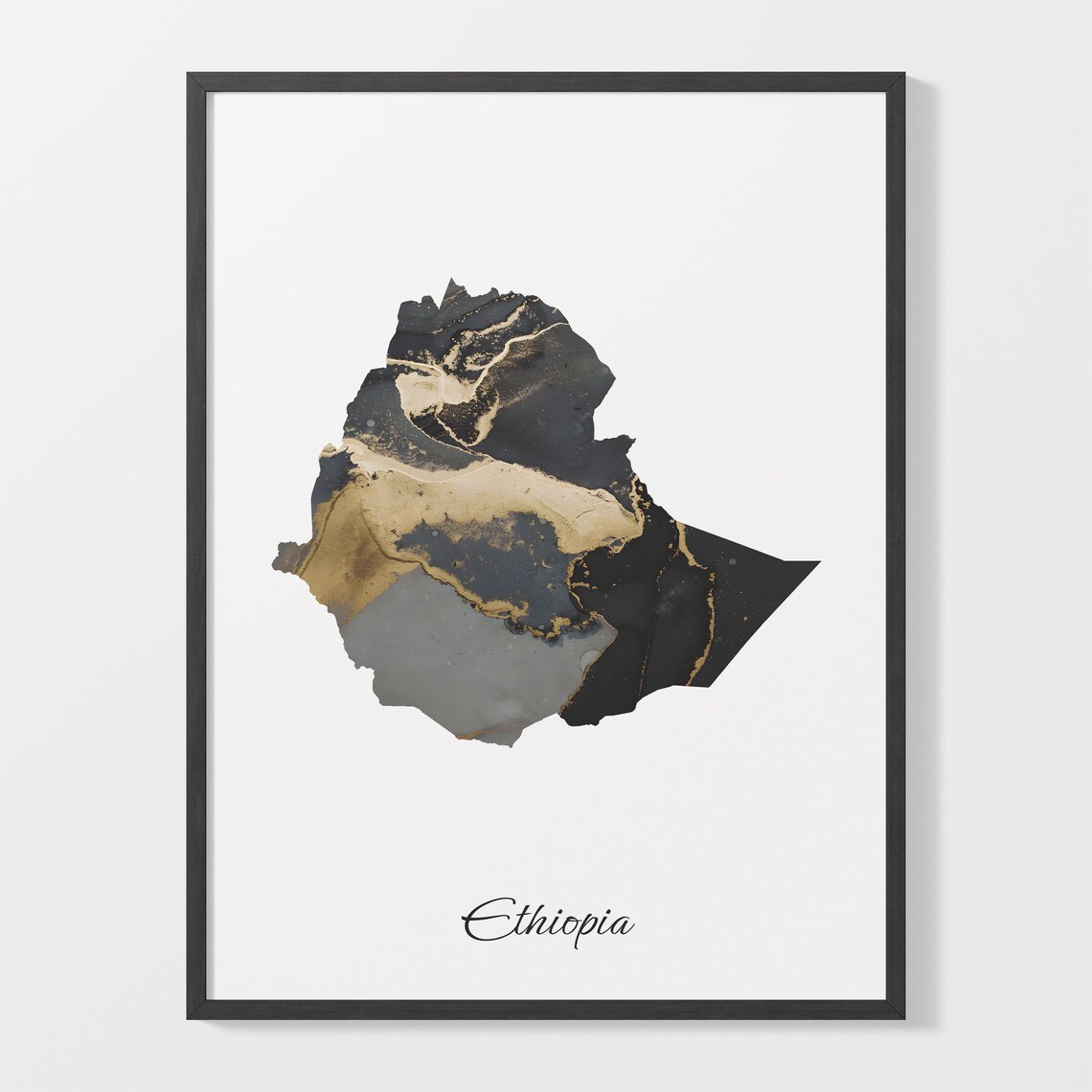Ethiopia Country Map Black and Gold Marble Modern Wall Art Decor