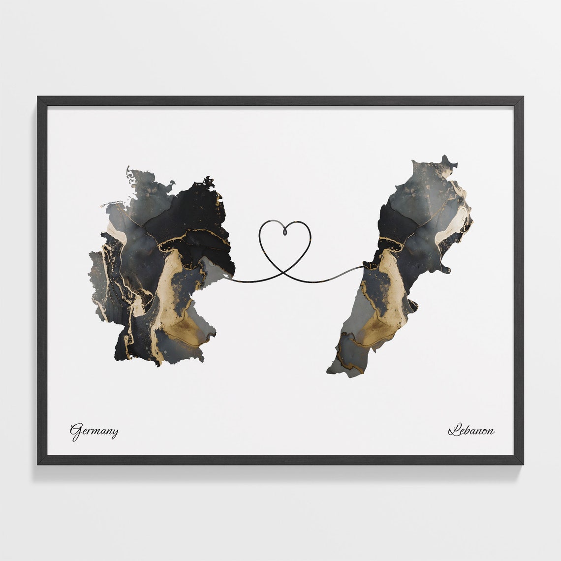 Germany and Lebanon Marble Heart Connected Countries Map Poster