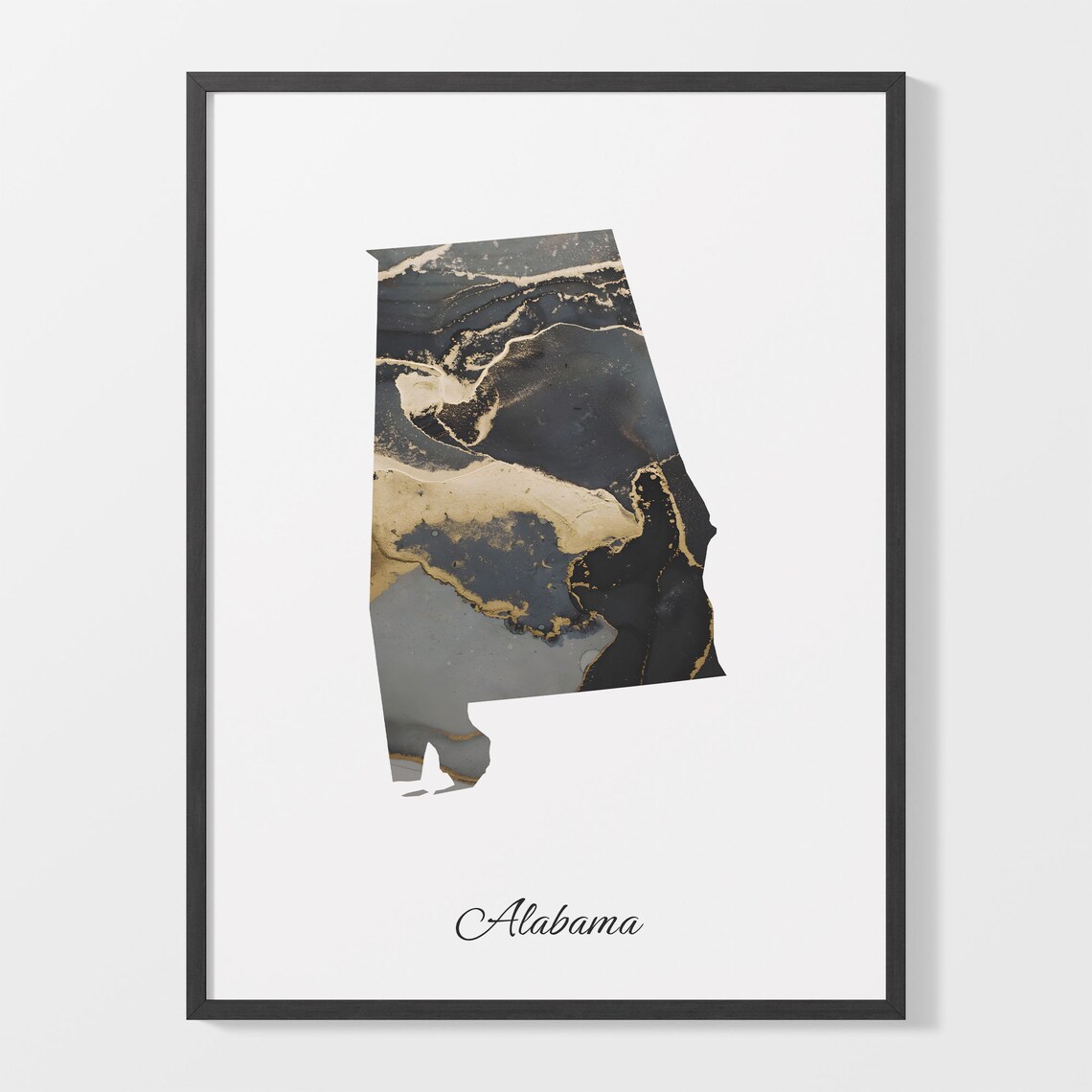 Alabama Black And Gold Marble Map Minimalist Elegant Art Poster
