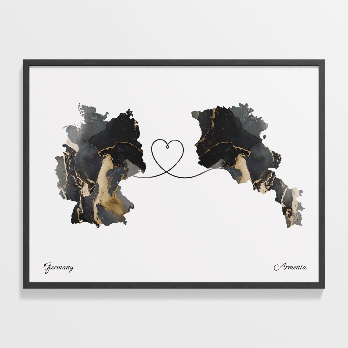 Germany and Armenia Marble Heart Connected Countries Map Poster