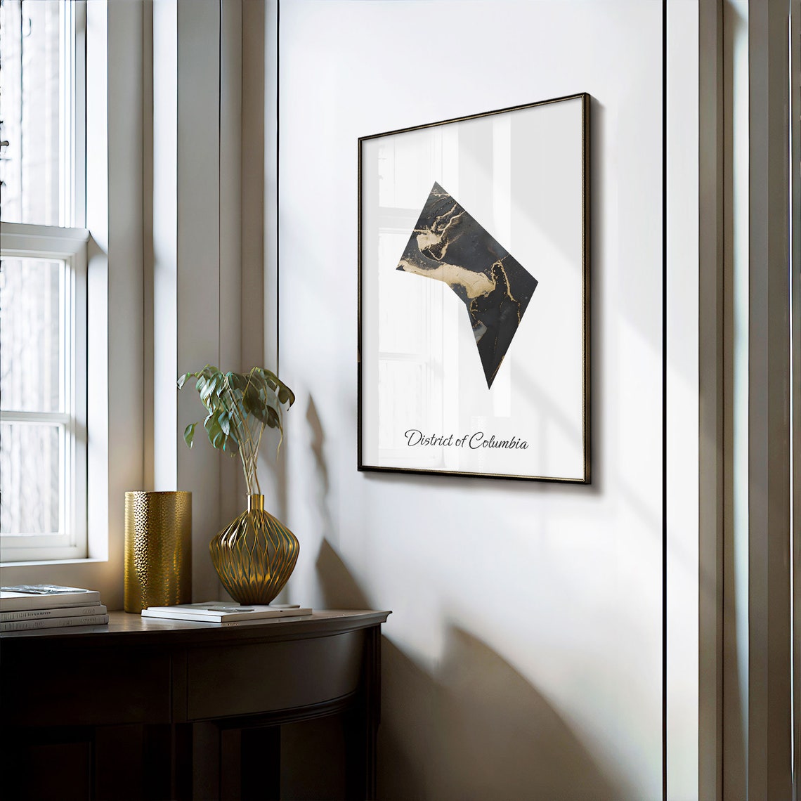 District of Columbia Black and Gold Marble Silhouette State Map Poster - Image 3