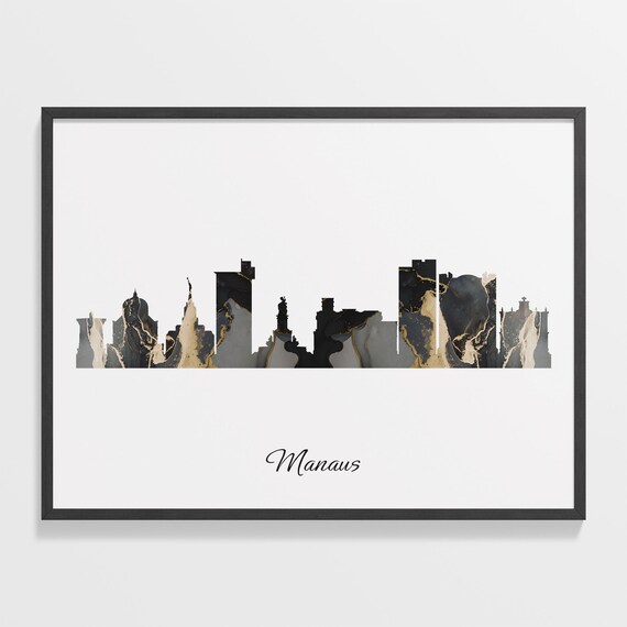 Manaus Brazil Black Gold Marble Skyline Silhouette Art Poster