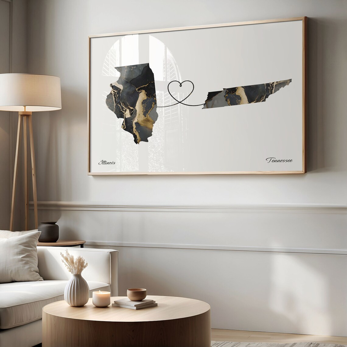 Illinois to Tennessee Long Distance Love Marble Map Art Poster - Image 2
