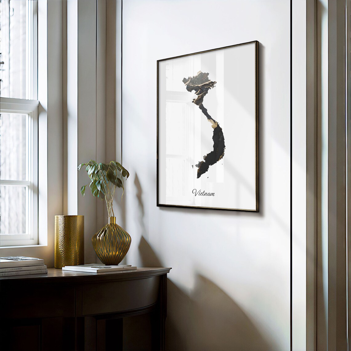Vietnam Elegant Black Gold Marble Country Map Home Decor Art Poster - Image 3