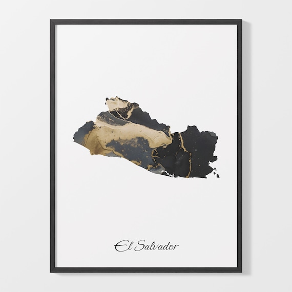 Elegant El Salvador Black and Gold Marble Country Map Poster for Home