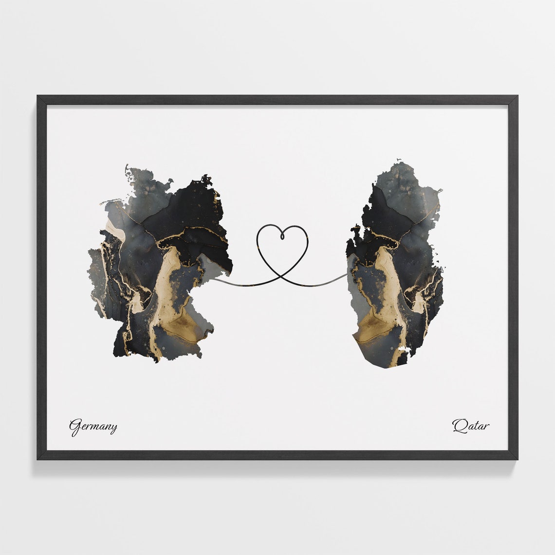 Germany and Qatar Marble Heart Map Long Distance Love Poster