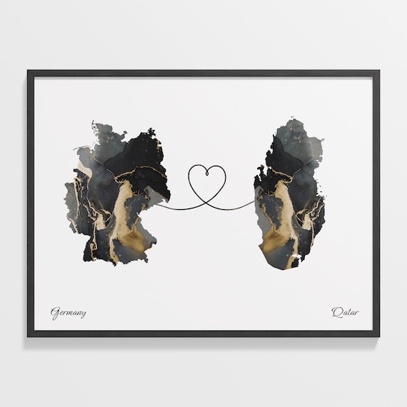Germany and Qatar Marble Heart Map Long Distance Love Poster