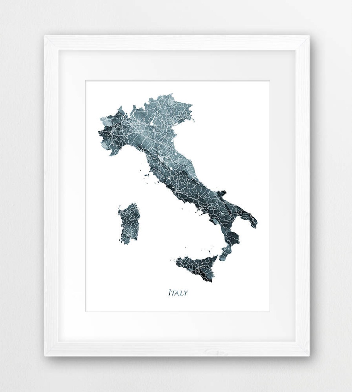 Italy Map Watercolor Art Print, Travel Poster