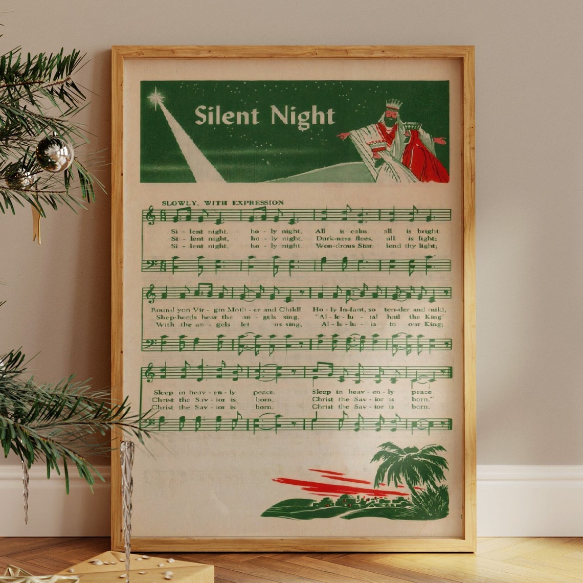 Silent Night Christmas Song Music Sheet Christmas Song Poster Christmas Wall Art Christmas Room Decor Vintage Christmas Art X Mas Song
