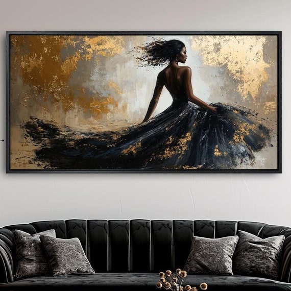 Woman In Black Dress Abstract Framed Wall Modern Fashion Painting Print Luxury Wall Decor Contemporary Art Poster Ready To Hang Gift