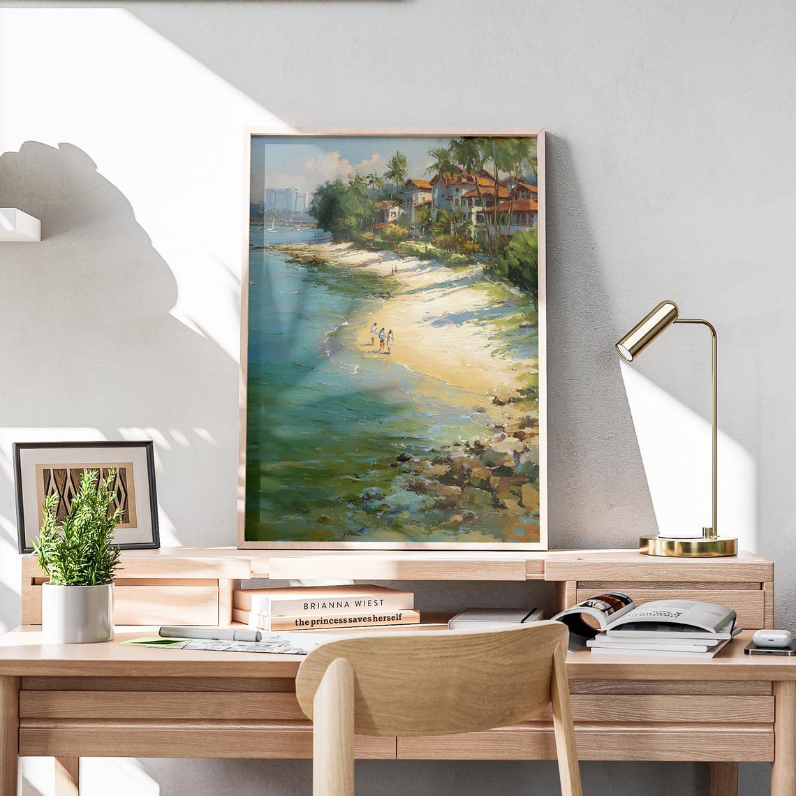 Tropical Beach Cove Palm Trees Turquoise Water Painting Poster