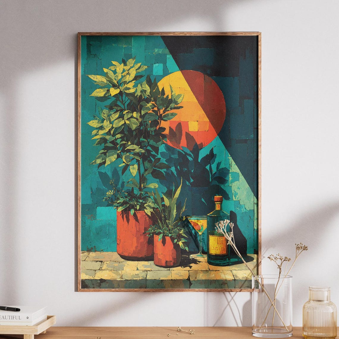 Midcentury Cocktail Still Life Potted Plants Abstract Art Print