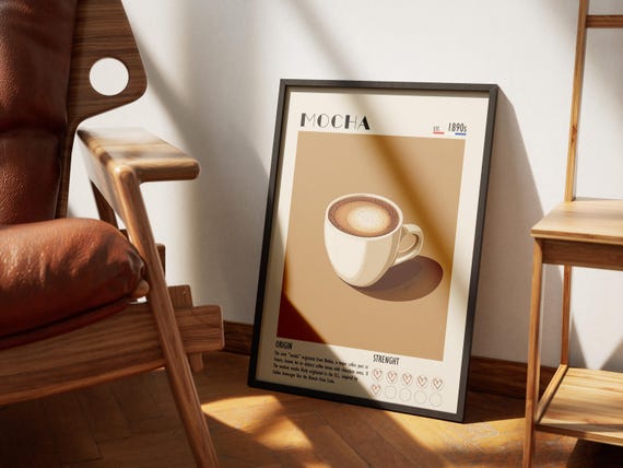Mocha Coffee Art Print Cozy Decor For Lovers Kitchen Wall Gift Baristas Vintage Style Poster Shop