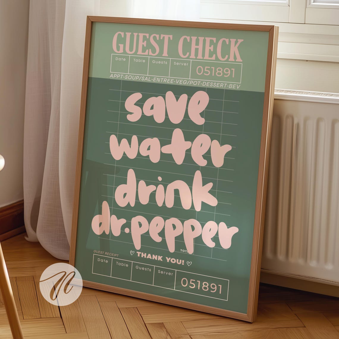 Save Water Drink Dr Pepper Sage Green Typography Check Poster