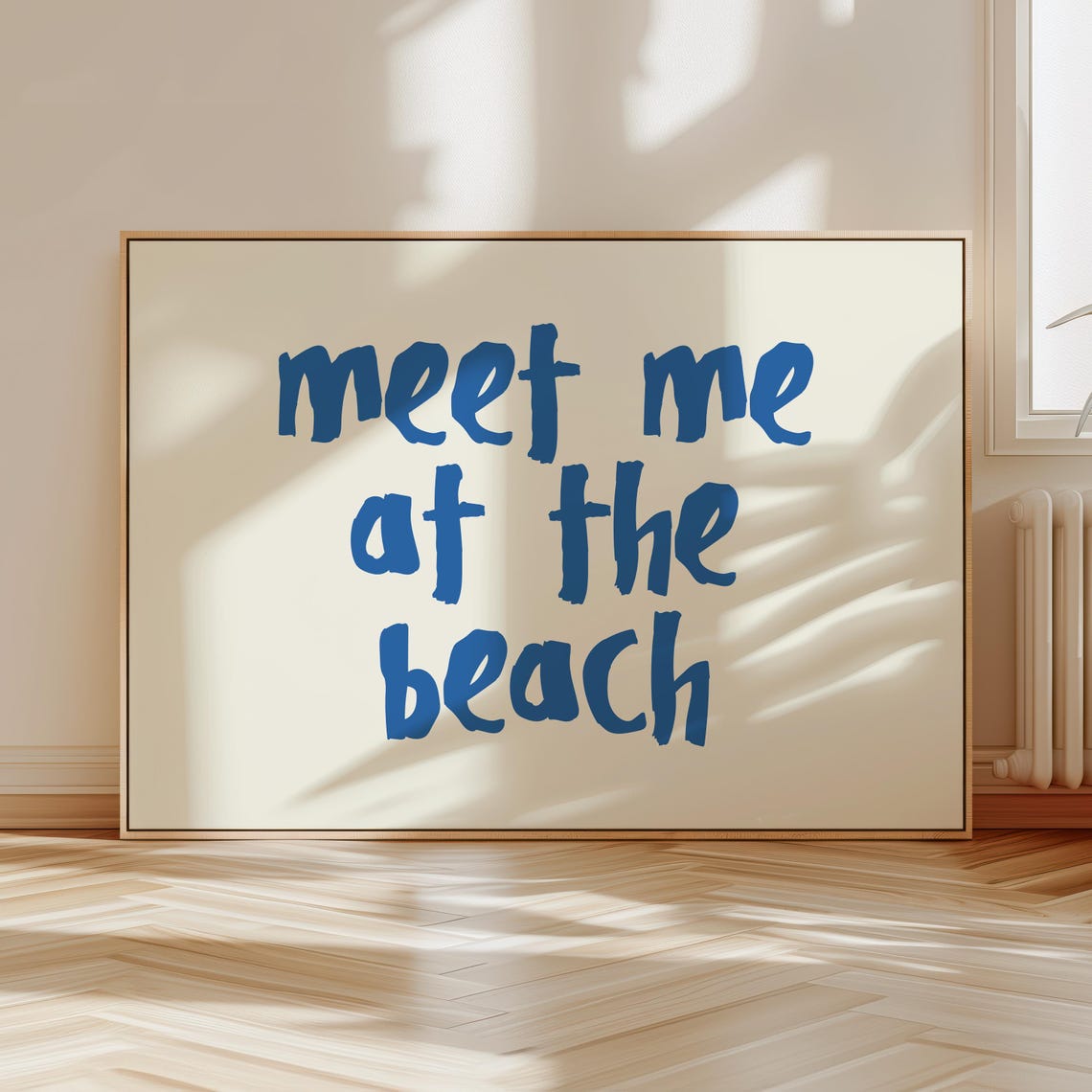 Meet Me at the Beach Blue Brush Script Coastal Typography Poster