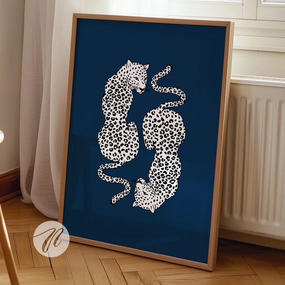 Navy Cheetah Print Poster, Preppy Room Decor