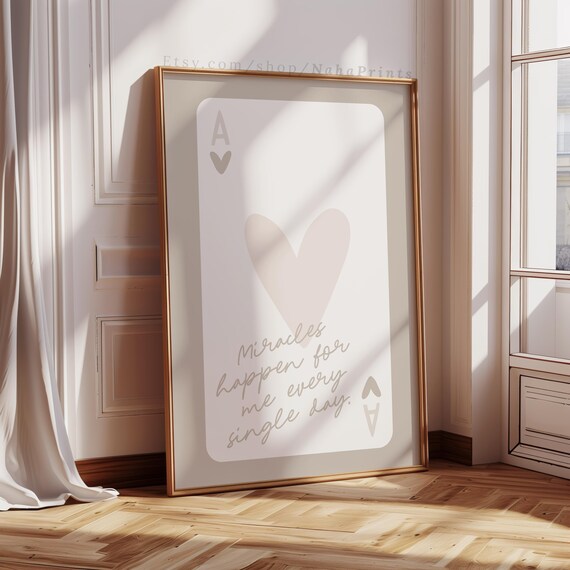 Lucky Girl Print Beige Tan Preppy Wall Art Ace Card Syndrome College Apartment Decor Girly Neutral Room