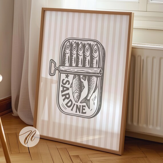 Tinned Sardines Print Gift Seafood Kitchen Decor Sardine Tin Poster Retro Fish Food Art Coastal Home