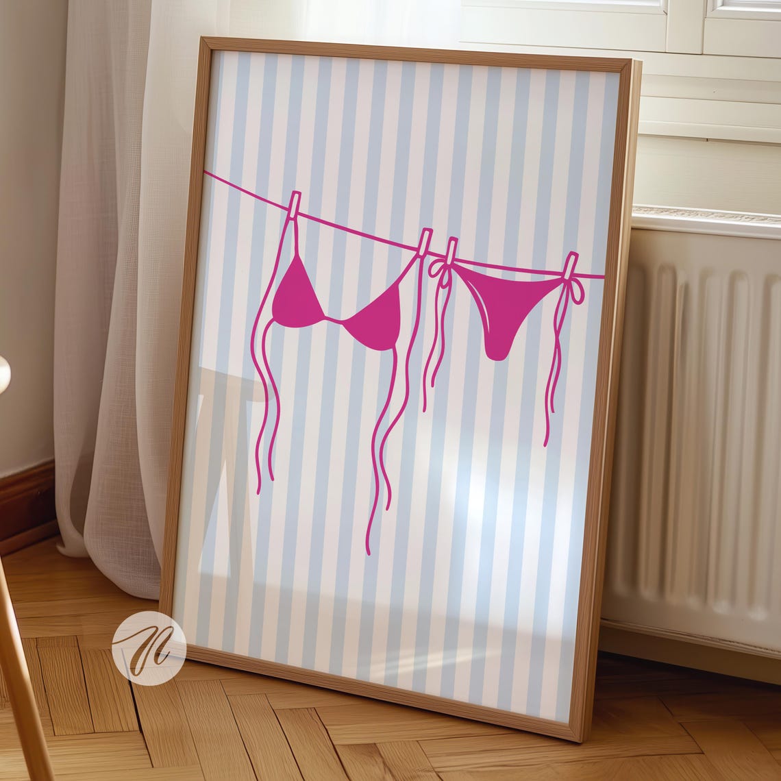 Pink Bikini On Clothesline Beachy Summer Swim Line Art Poster